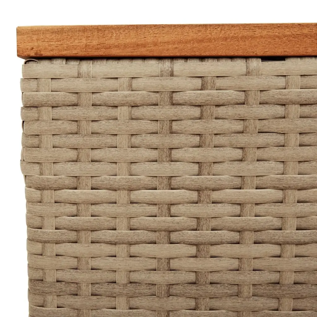 Garden Table Beige 55x55x37cm Outdoor Furniture Poly Rattan Acacia Wood Top
