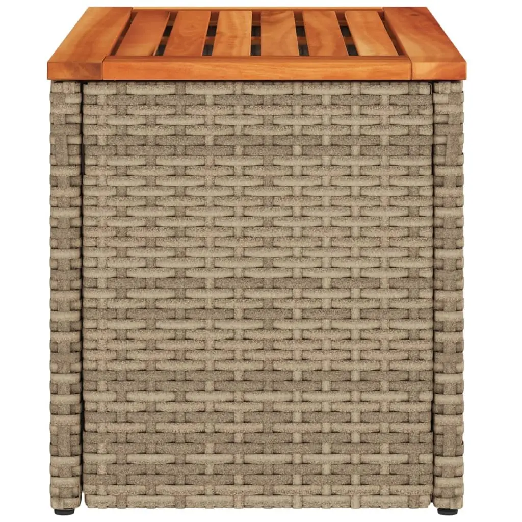 Garden Side Tables 2 pcs Beige Outdoor Patio Furniture PE Rattan Wood Top