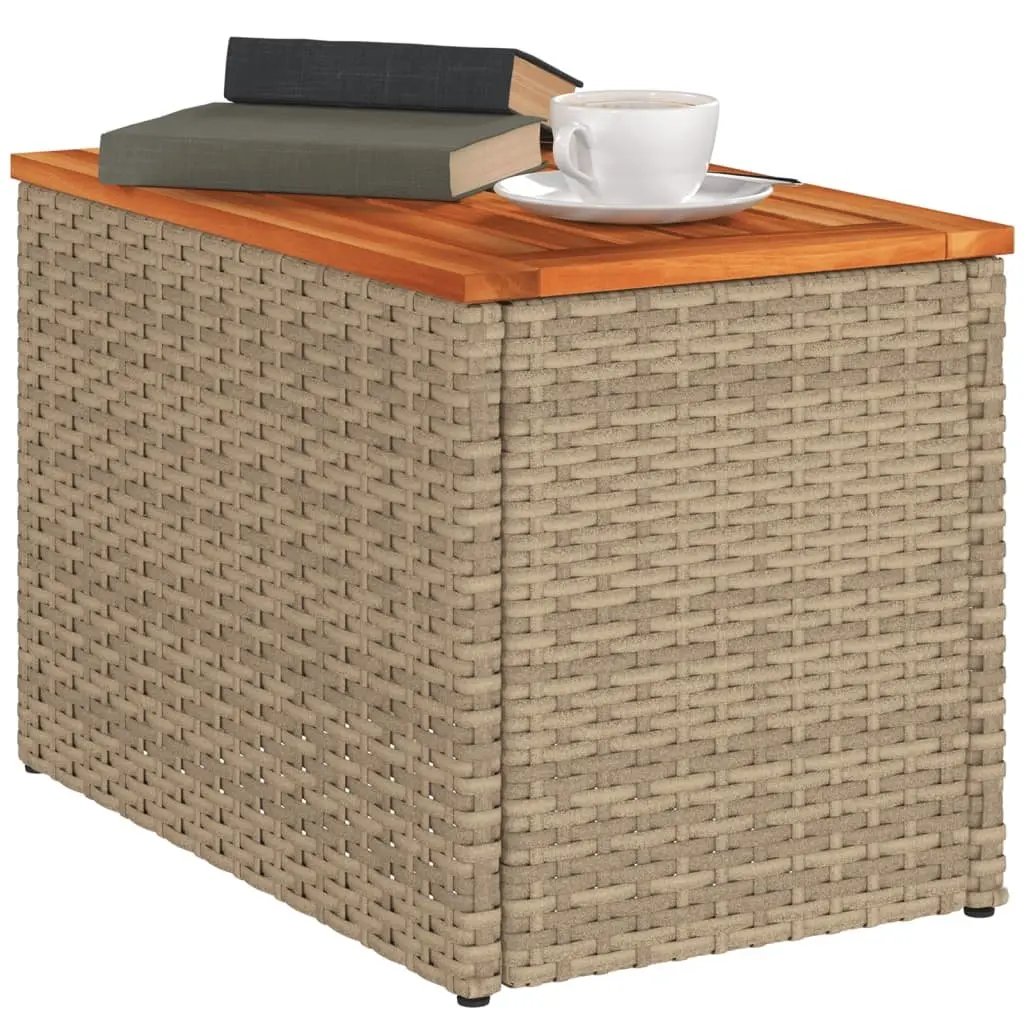 Garden Side Tables 2 pcs Beige Outdoor Patio Furniture PE Rattan Wood Top
