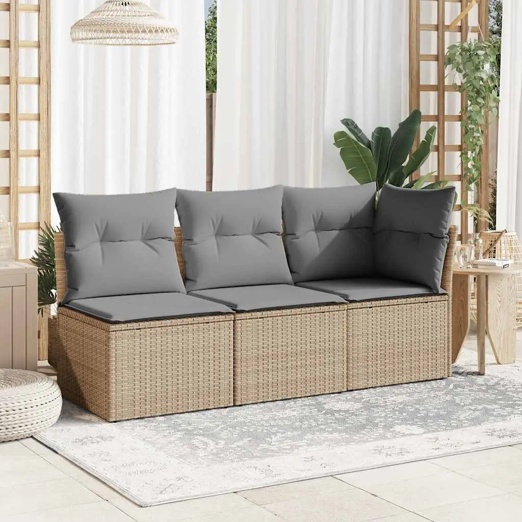Garden Sofa Armless Outdoor Modular Beige Poly Rattan Seating with Cushions