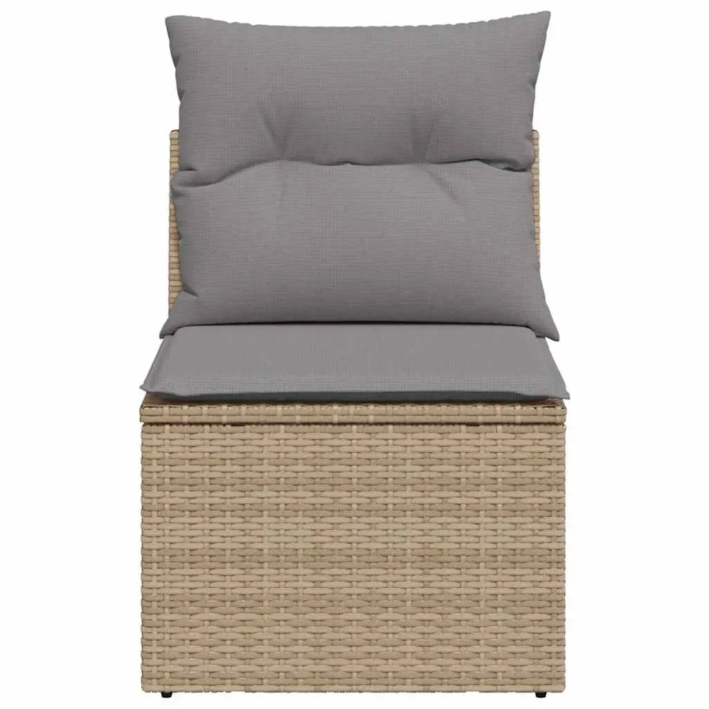 Garden Sofa Armless Outdoor Modular Beige Poly Rattan Seating with Cushions