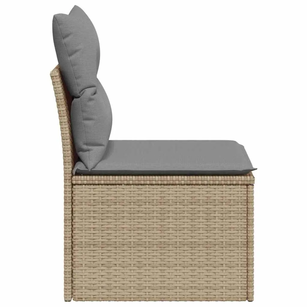 Garden Sofa Armless Outdoor Modular Beige Poly Rattan Seating with Cushions