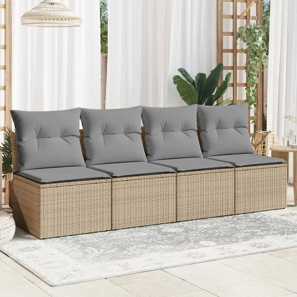 4-Seater Garden Sofa with Cushions Outdoor Patio Furniture Rattan Lounger Beige