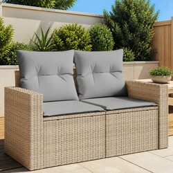 2-Seater Garden Sofa: Beige PE Rattan with Cushions