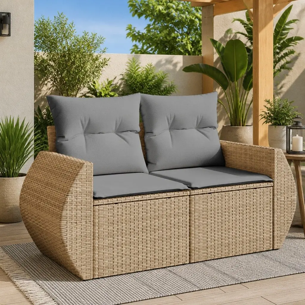 2-Seater Garden Sofa Outdoor Patio Furniture Beige Rattan