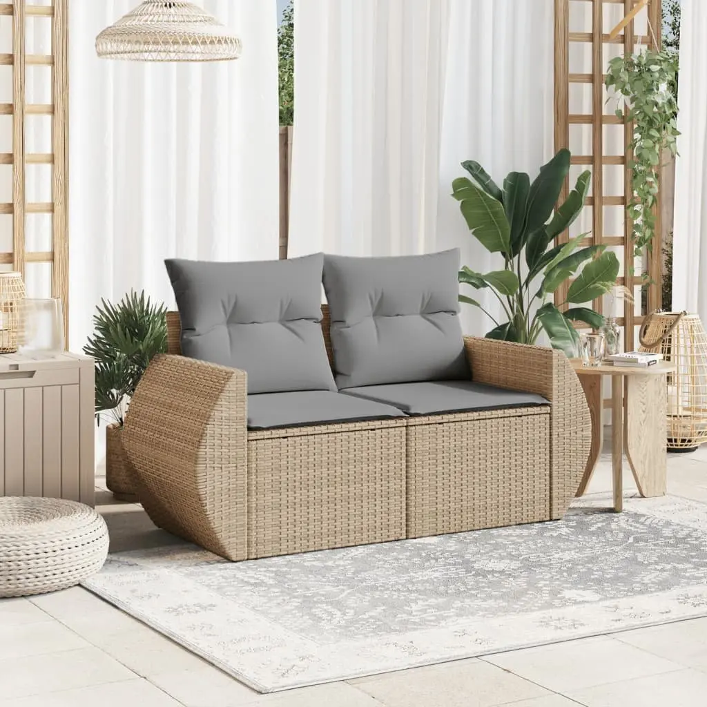 2-Seater Garden Sofa Outdoor Patio Furniture Beige Rattan