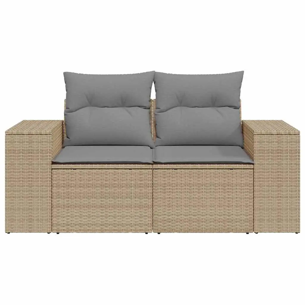 2-Seater Garden Sofa Outdoor Patio Furniture with Cushions Beige Poly Rattan