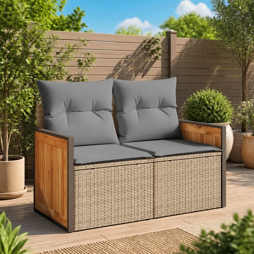 Outdoor Sofa 2-Seater Modular Patio Furniture with Cushions Beige