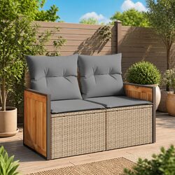 Garden Sofa 2-Seater Outdoor Seating with Cushions Modular Patio Furniture Beige
