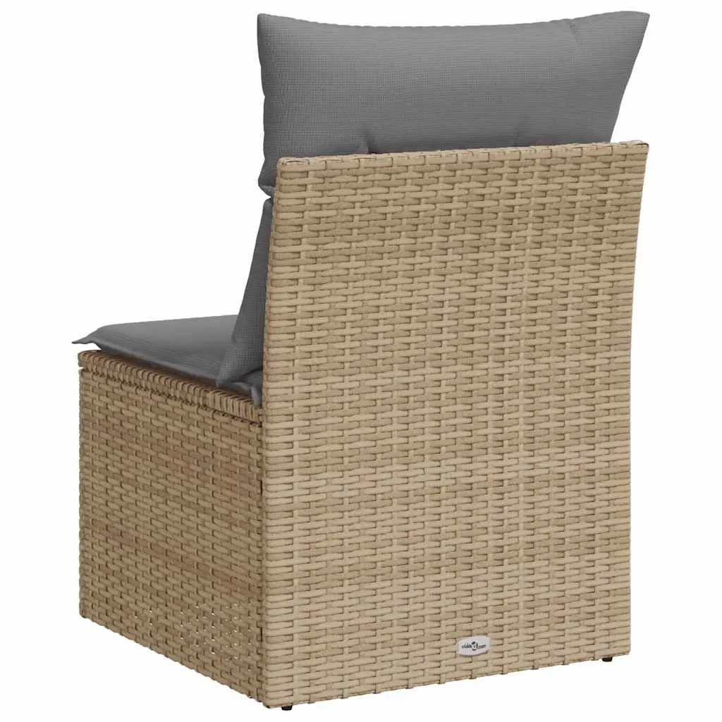 Armless Outdoor Garden Chair with Storage Beige PE Rattan Cushions for Patio Seating