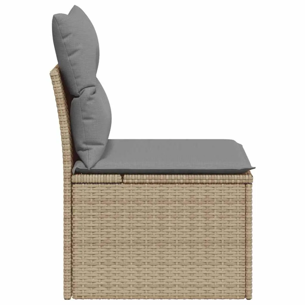 Armless Outdoor Garden Chair with Storage Beige PE Rattan Cushions for Patio Seating