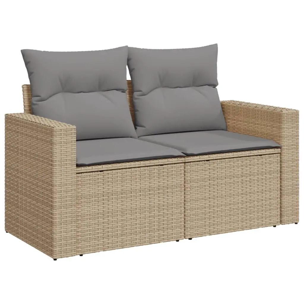 2-Seater Garden Sofa for Outdoor Use with Cushions and Storage Beige