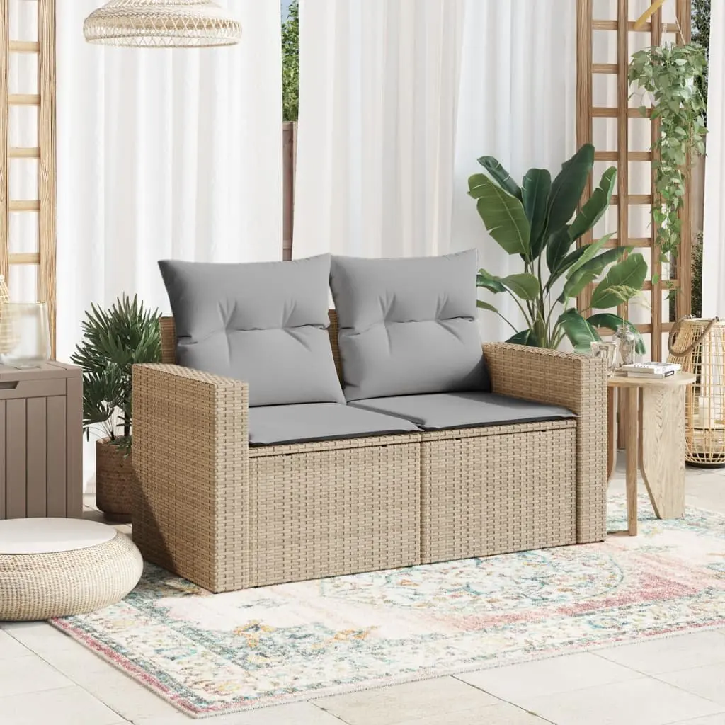 2-Seater Garden Sofa for Outdoor Use with Cushions and Storage Beige