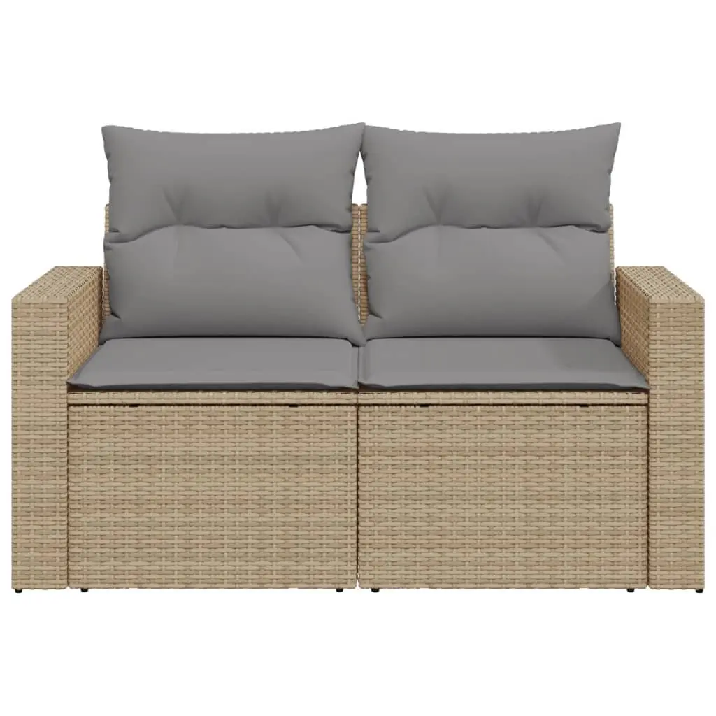 2-Seater Garden Sofa for Outdoor Use with Cushions and Storage Beige