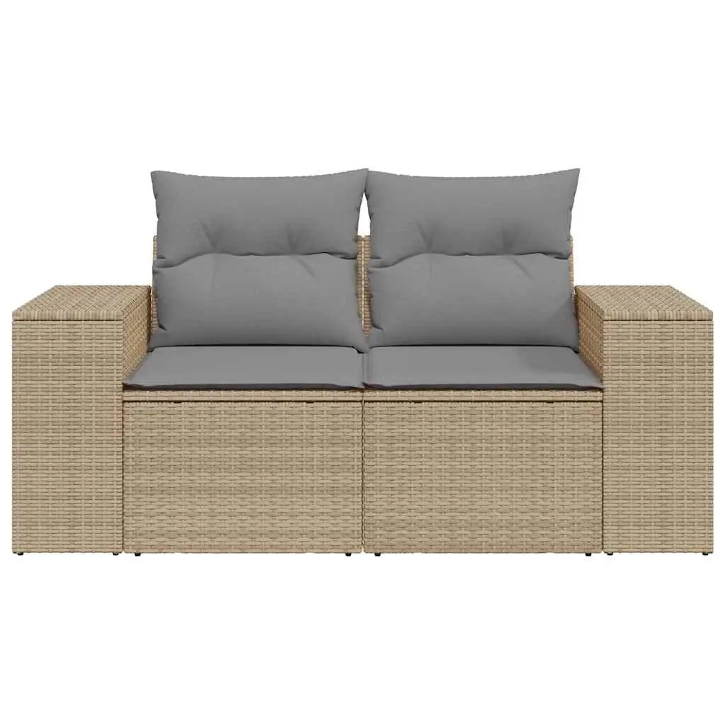 2-Seater Outdoor Garden Sofa for Patio Beige Poly Rattan with Cushions and Storage