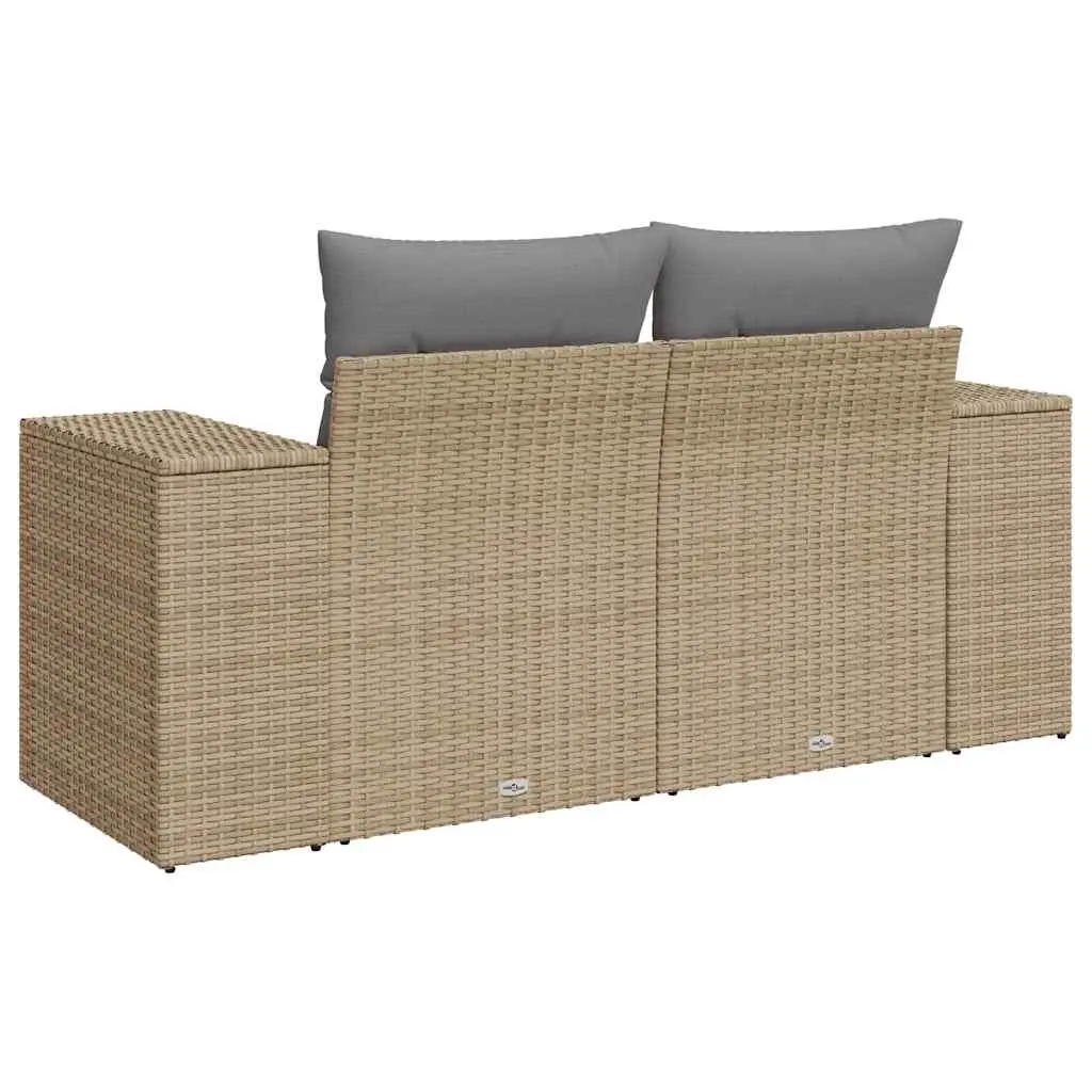 2-Seater Outdoor Garden Sofa for Patio Beige Poly Rattan with Cushions and Storage