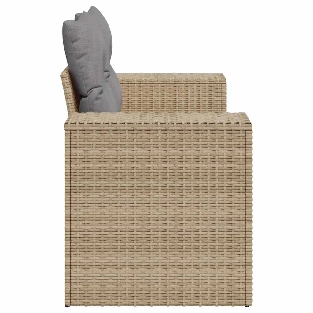 2-Seater Outdoor Garden Sofa for Patio Beige Poly Rattan with Cushions and Storage