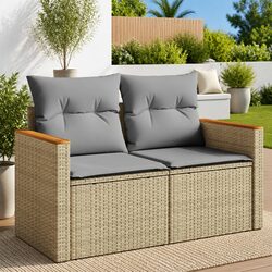2-Seater Garden Sofa with Storage Cushions Outdoor Patio Furniture Beige