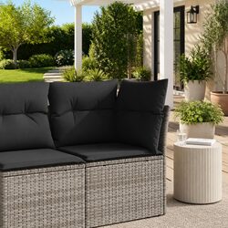 Outdoor Corner Sofa: Grey Poly Rattan with Cushions
