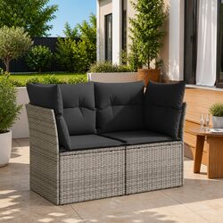 Outdoor 2-Seater Sofa: Grey Poly Rattan and Cushions