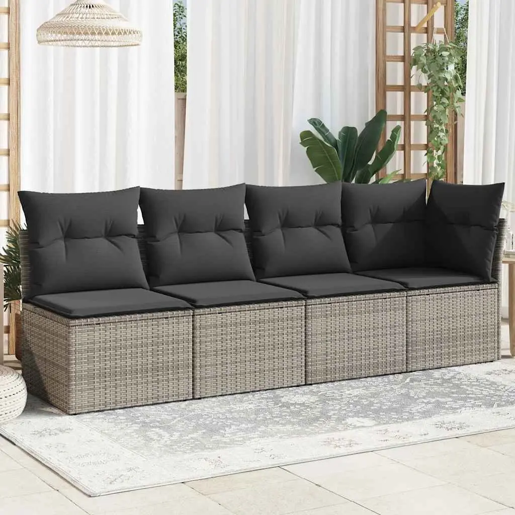 4-Seater Garden Sofa for Outdoor Patio Grey Rattan Furniture Set