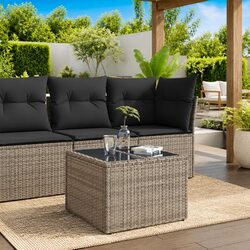 Garden Table Dimensions: 55 x 55 x 37 cm, Grey Poly Rattan