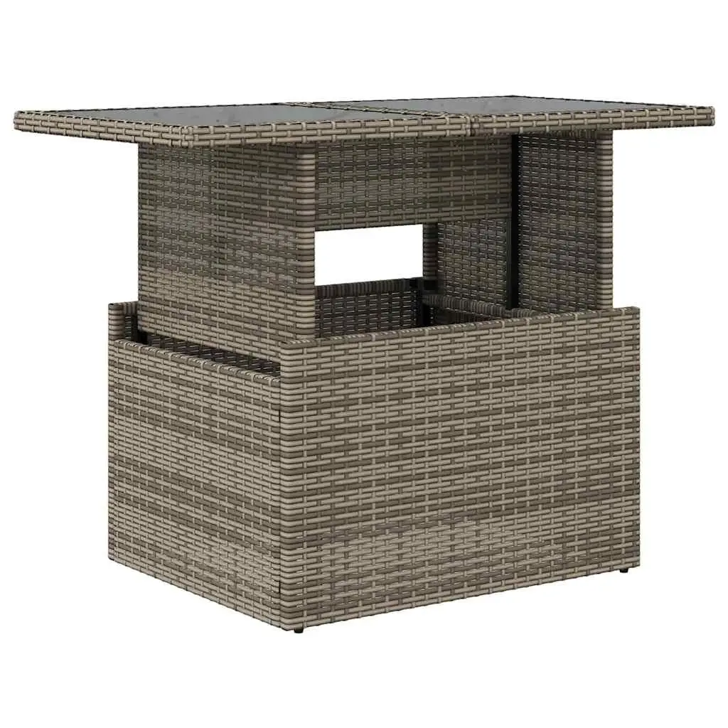 Garden Table Outdoor Furniture Grey Glass Top Poly Rattan Patio Coffee Dining