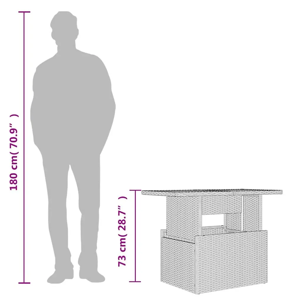 Garden Table Outdoor Furniture Grey Glass Top Poly Rattan Patio Coffee Dining