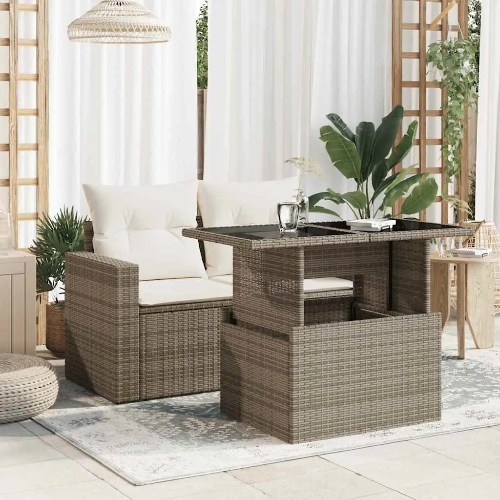Garden Table Outdoor Furniture Grey Glass Top Poly Rattan Patio Coffee Dining