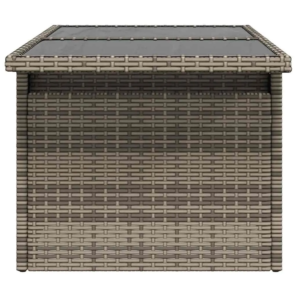 Garden Table Outdoor Furniture Grey Glass Top Poly Rattan Patio Coffee Dining
