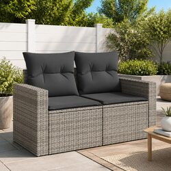 Compact 2-Seater Garden Sofa - Grey PE Rattan Design