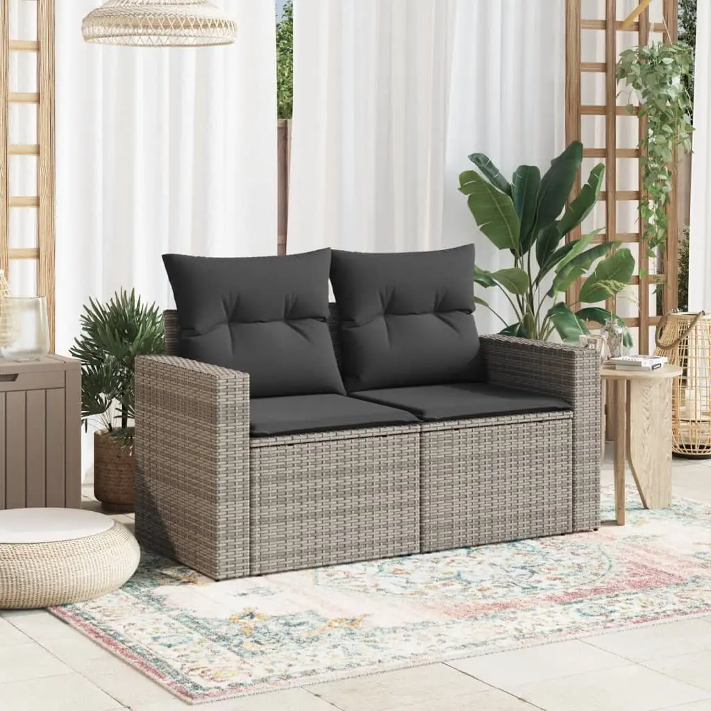 2-Seater Outdoor Garden Sofa Poly Rattan Grey with Cushions Patio Seating