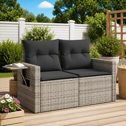 2-Seater Garden Sofa Dimensions: Poly Rattan Grey with Cushions