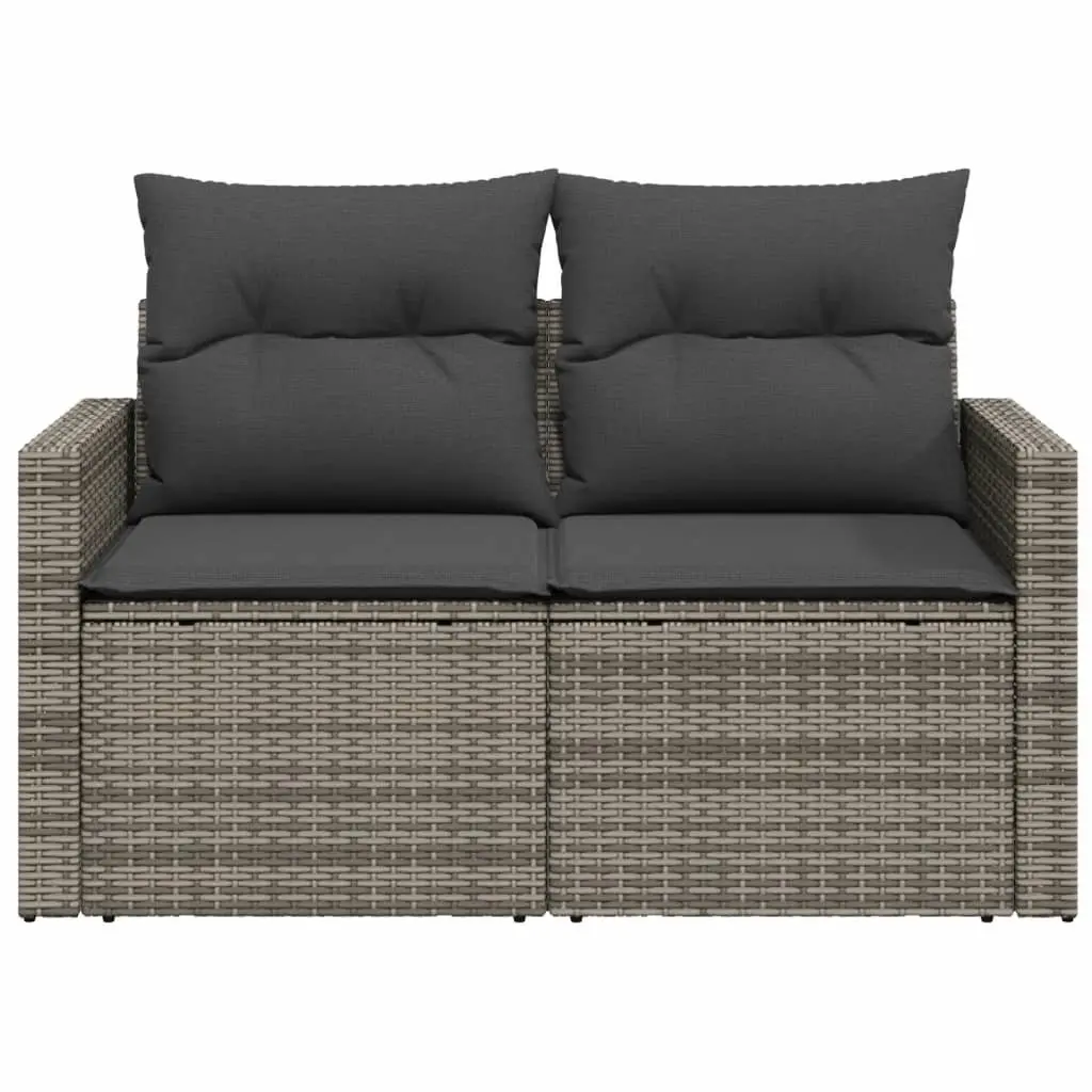2-Seater Outdoor Sofa Poly Rattan Garden Furniture Grey with Cushions and Foldable Side Table for Patio Relaxation