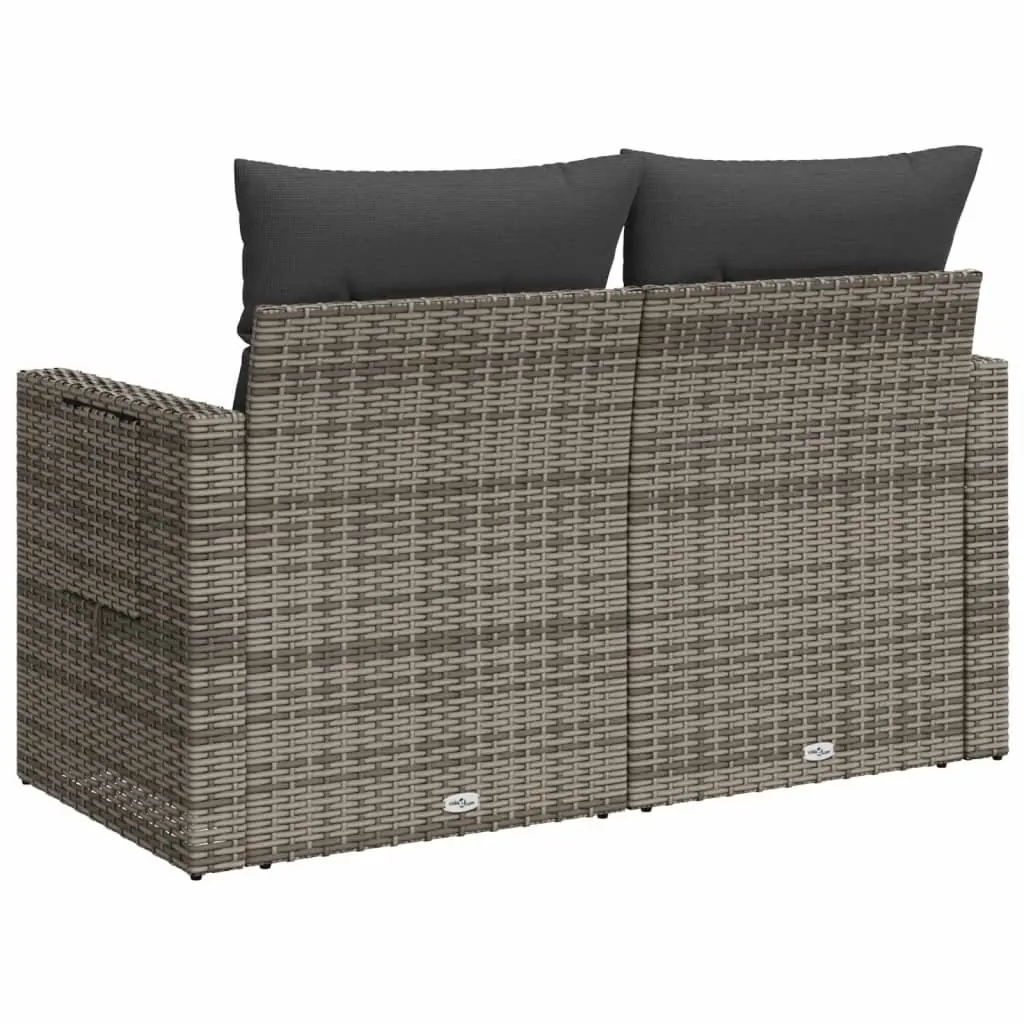 2-Seater Outdoor Sofa Poly Rattan Garden Furniture Grey with Cushions and Foldable Side Table for Patio Relaxation