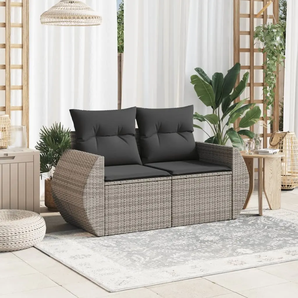 2-Seater Garden Sofa for Outdoor Use Grey PE Rattan with Cushions
