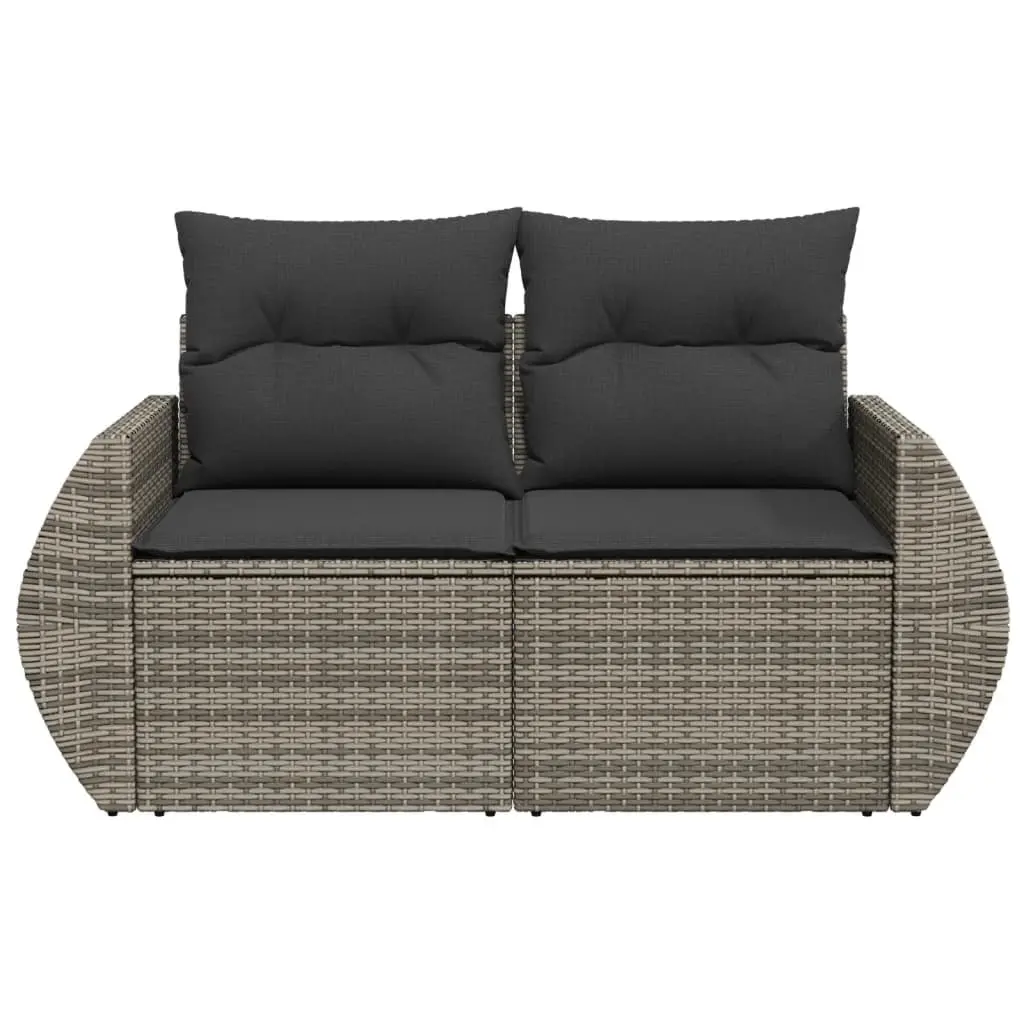 2-Seater Garden Sofa for Outdoor Use Grey PE Rattan with Cushions