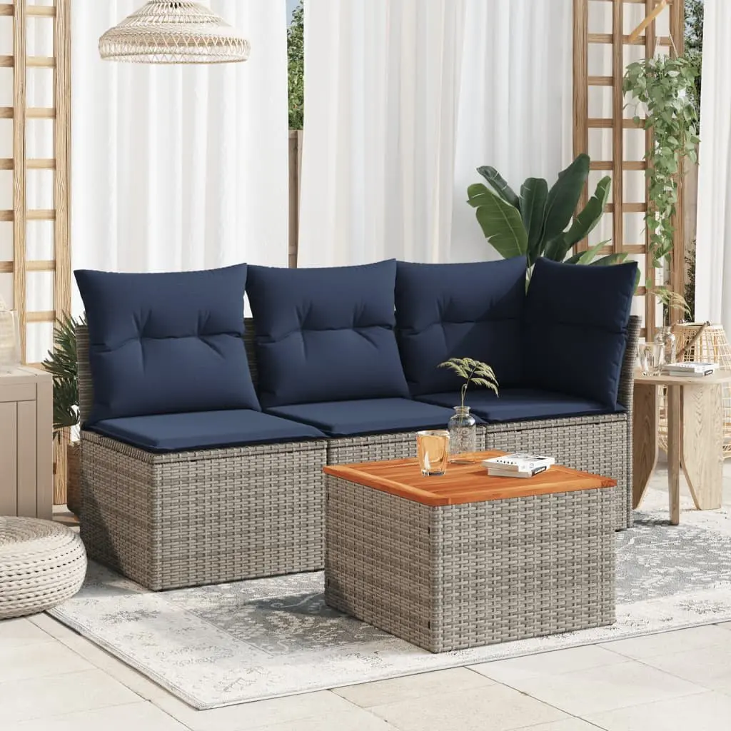 Garden Table Grey Outdoor Patio Furniture Poly Rattan Acacia Wood Top 55x55x37cm