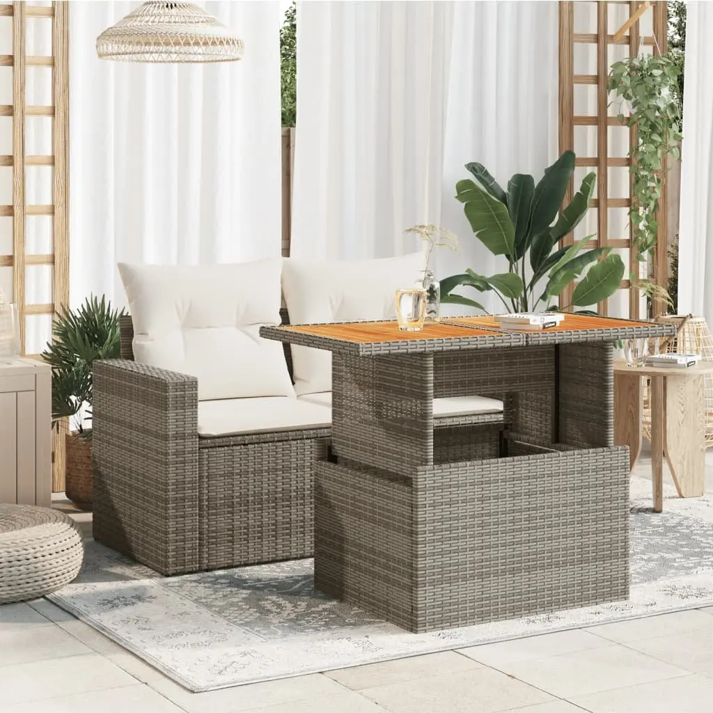 Garden Table Outdoor Dining Coffee Patio 100x55x73cm Grey Rattan Wood