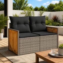 2-Seater Garden Sofa Dimensions: Grey Poly Rattan