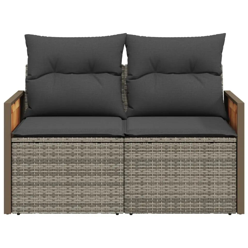 2-Seater Garden Sofa for Outdoor Use Grey Poly Rattan with Cushions