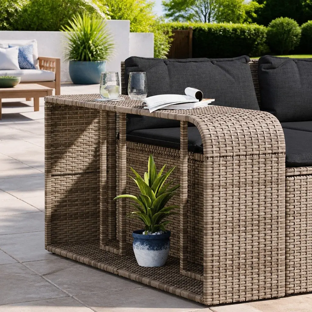 Storage Shelves 2 Pieces Grey Poly Rattan Outdoor Garden Furniture Backyard