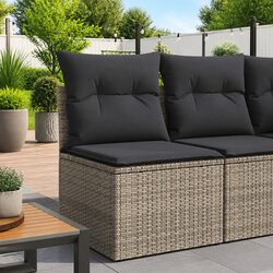 Outdoor Garden Chair Armless Grey Poly Rattan with Cushions Storage Seat