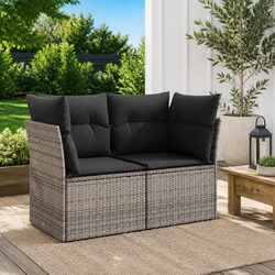 2-Seater Grey Garden Sofa with Storage and Cushions