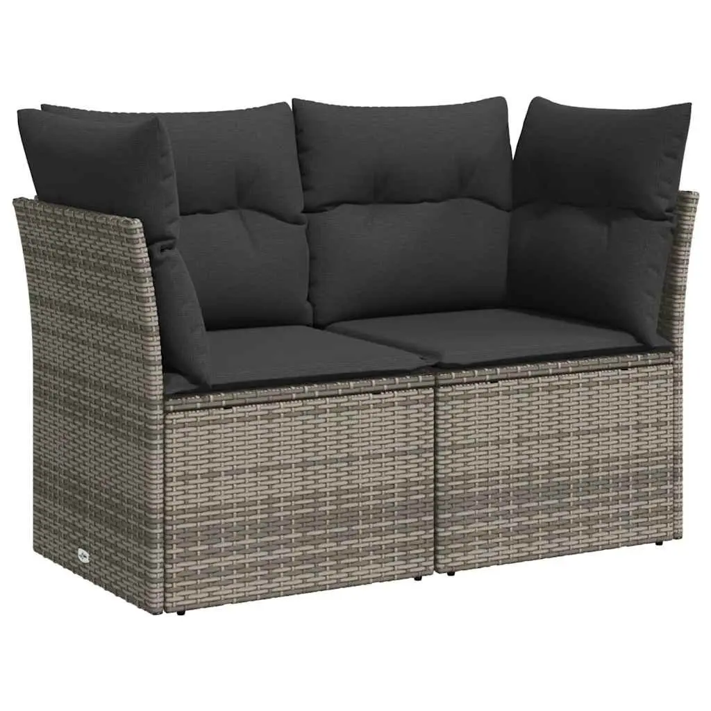 2-Seater Garden Sofa Outdoor Grey Poly Rattan with Cushions and Storage