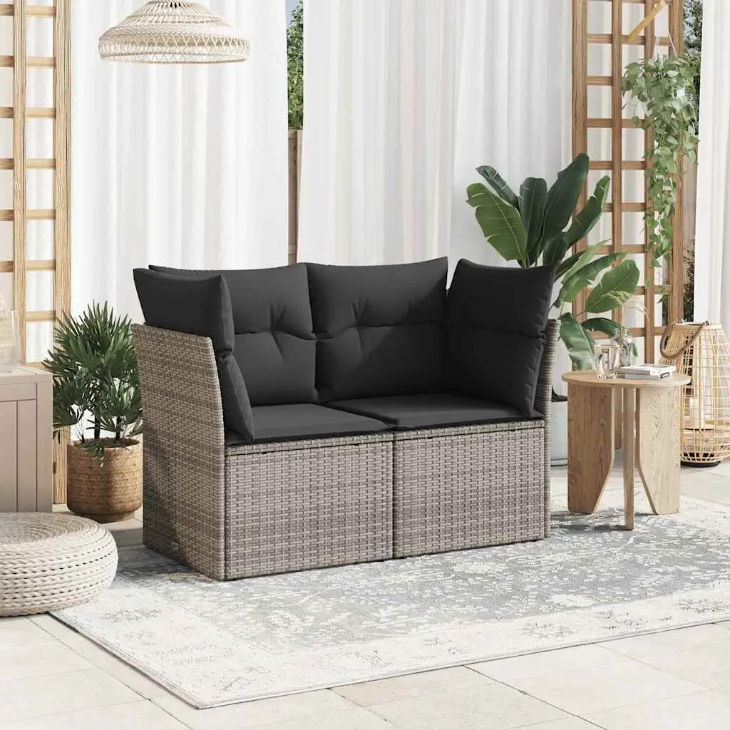 2-Seater Garden Sofa Outdoor Grey Poly Rattan with Cushions and Storage