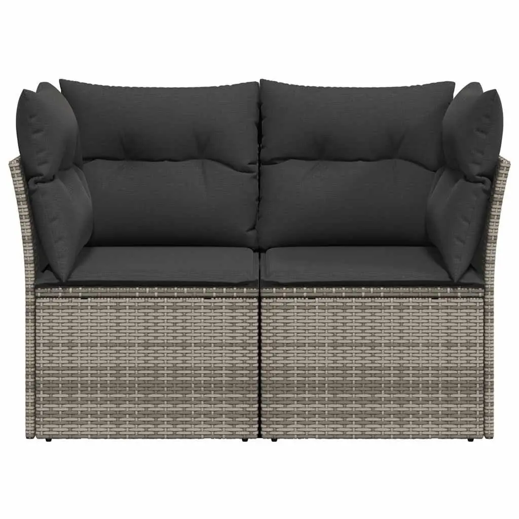 2-Seater Garden Sofa Outdoor Grey Poly Rattan with Cushions and Storage