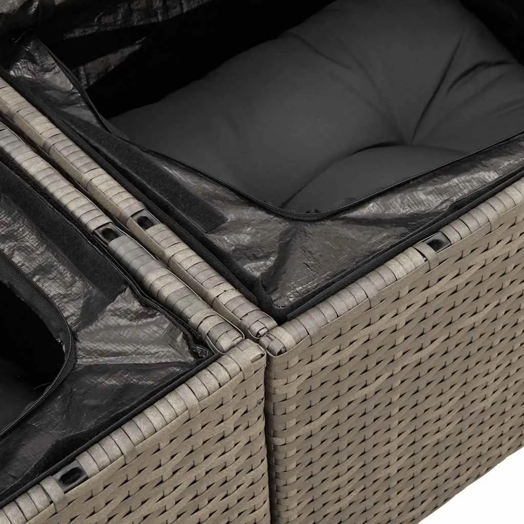 2-Seater Garden Sofa Outdoor Grey Poly Rattan with Cushions and Storage