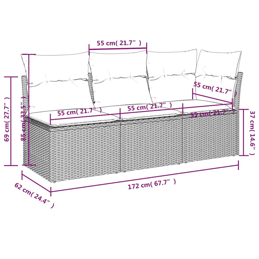 Grey 3-Seater Garden Sofa with Storage