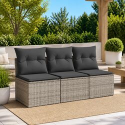3-Seater Garden Sofa: Grey PE Rattan, Modular Design